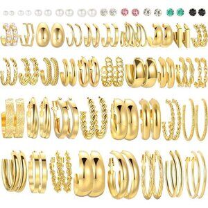 46 Pairs Gold Hoop Earrings Set for Women, Fashion Hypoallergenic Chunky Twisted